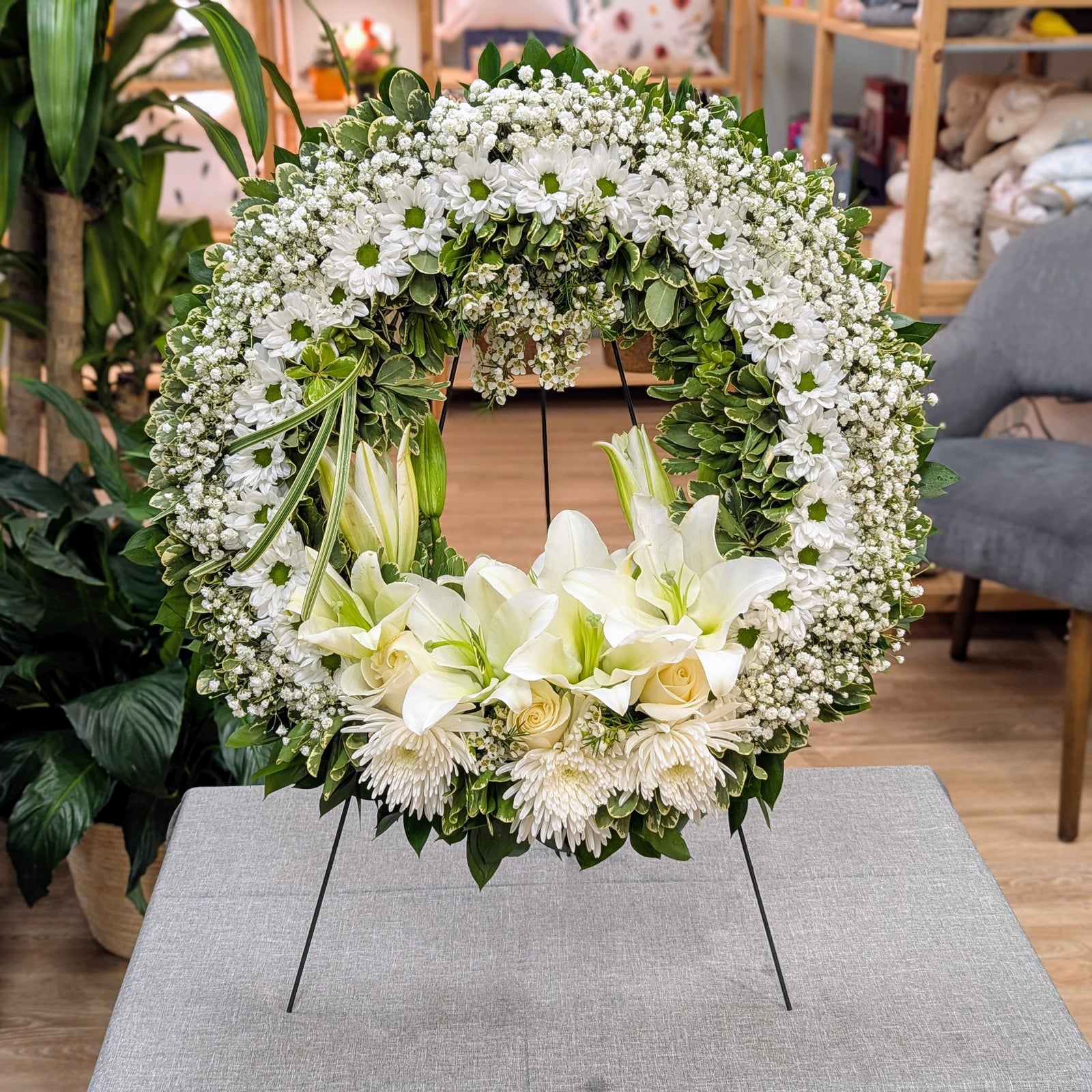 Repos éternel - Couronne fleurie blanche