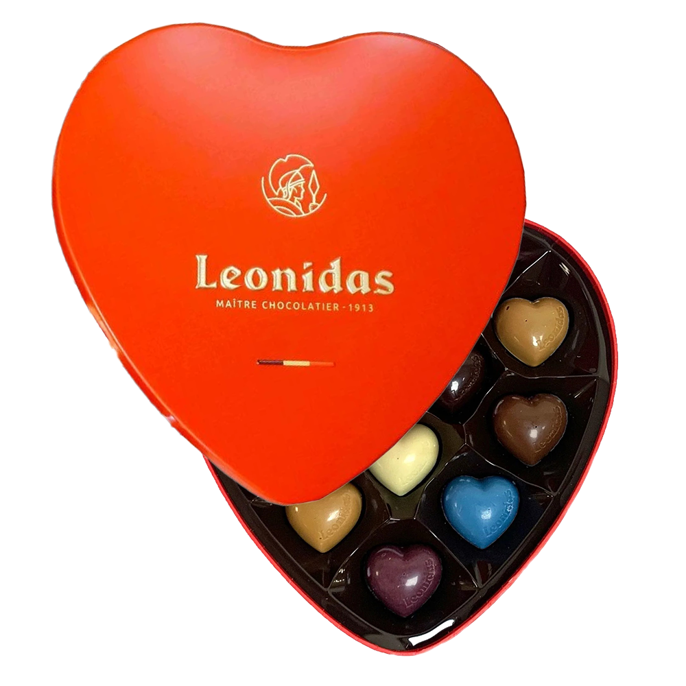 Boîte en cœur 12 chocolats ouverte