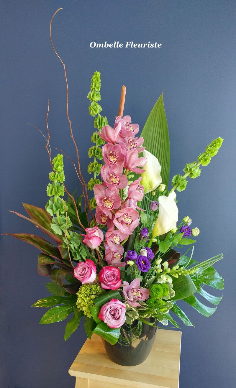 Corbeille funéraire orchidée rose rose