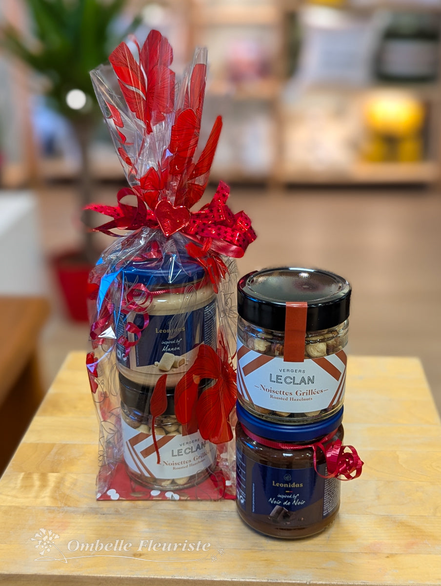 Ensemble cadeau tartinade chocolat noix St-Valentin
