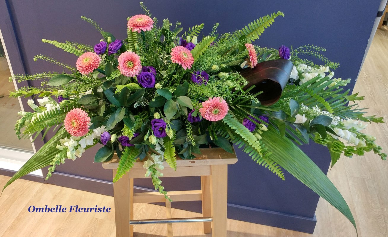 Funéraire coussin de cercueil rose blanc champêtre