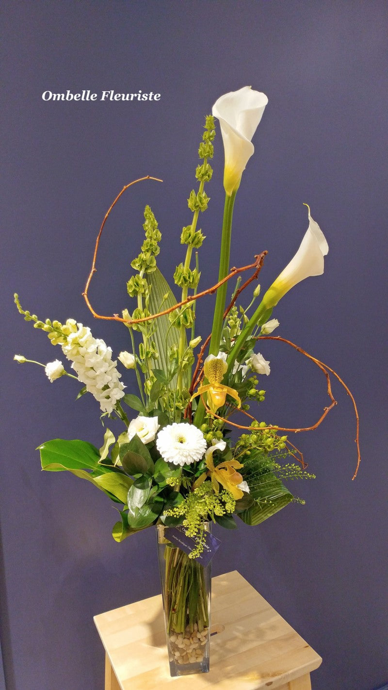 Bouquet funéraire calla orchidée moderne