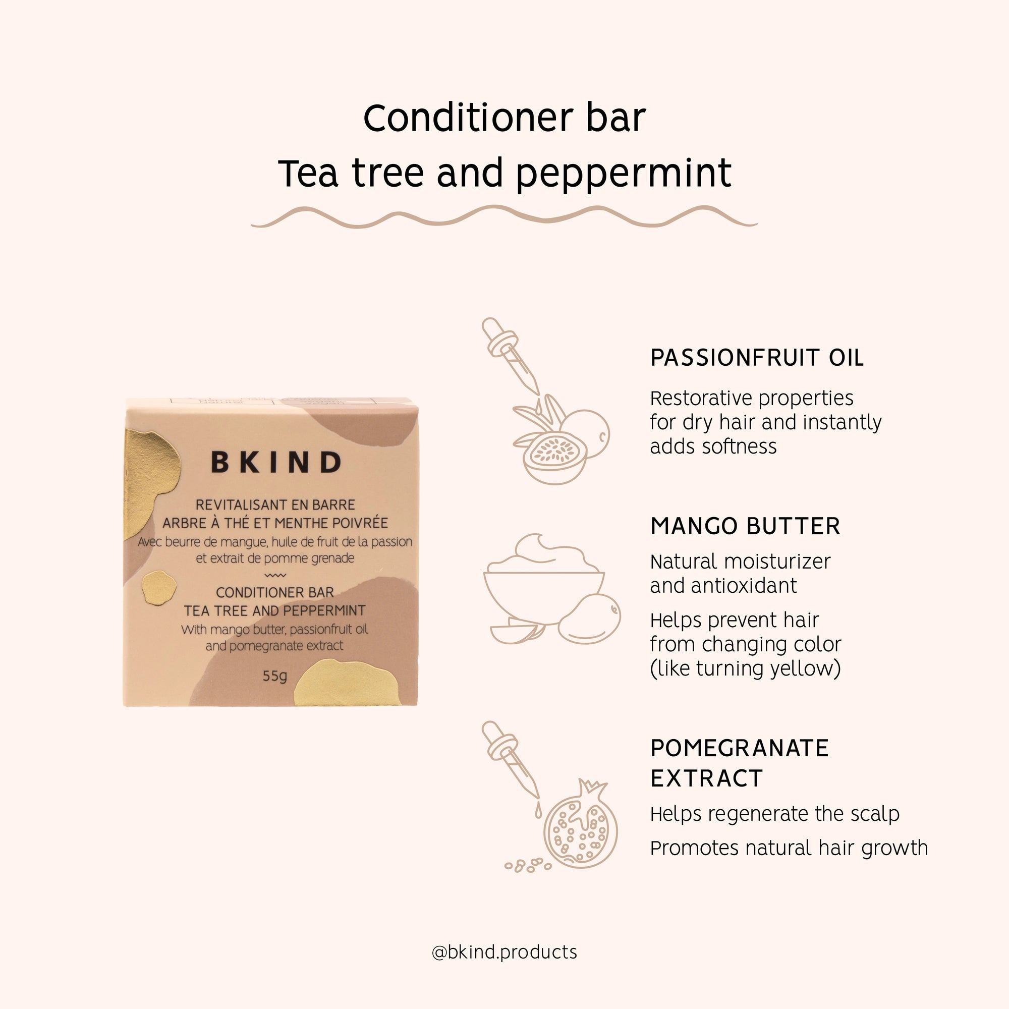 BKIND - Revitalisant en barre - Cheveux colorés ou blancs - 840097001015